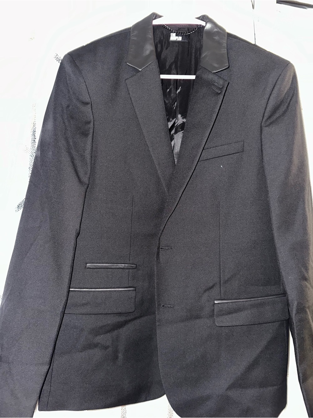 The Kooples Men’s Black Blazer with Leather-Trim Lapels & Pockets - NWT EU48 Med